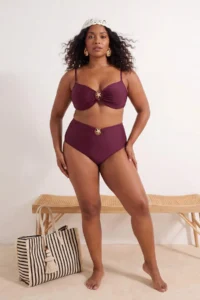 Trendyol Curve Plum High Waist Accessory Detailed Plus Size Bikini Bottom - Image 2
