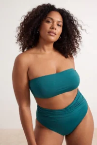 Trendyol Curve Petrol Waist Gathering Detailed High Waist Plus Size Bikini Bottom
