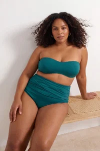 Trendyol Curve Petrol Waist Gathering Detailed High Waist Plus Size Bikini Bottom - Image 3