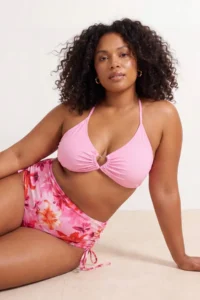 Trendyol Curve Pink Heart Accessory Detailed Sleeveless Plus Size Bikini Top