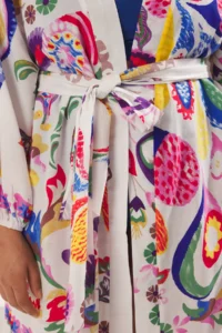 Trendyol Curve Multicolored flower patterned Belted Mini Weaving Balloon Kollu 100% Cotton Kimono&Kaftan - Image 4