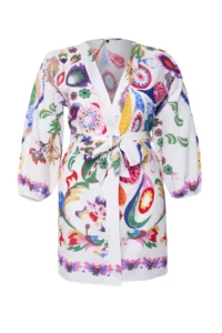 Trendyol Curve Multicolored flower patterned Belted Mini Weaving Balloon Kollu 100% Cotton Kimono&Kaftan - Image 6