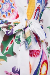 Trendyol Curve Multicolored flower patterned Belted Mini Weaving Balloon Kollu 100% Cotton Kimono&Kaftan - Image 8