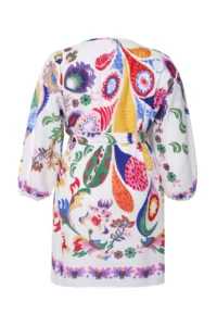 Trendyol Curve Multicolored flower patterned Belted Mini Weaving Balloon Kollu 100% Cotton Kimono&Kaftan - Image 9