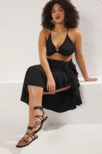 Trendyol Curve Black Skirt Ucu Frilly LONG Plus Size Pareo - Image 2