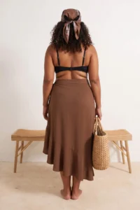 Trendyol Curve Brown Skirt Ucu Frilly LONG Plus Size Pareo - Image 2