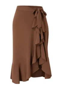 Trendyol Curve Brown Skirt Ucu Frilly LONG Plus Size Pareo - Image 3