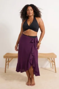 Trendyol Curve Plum Skirt Ucu Frilly LONG Plus Size Pareo