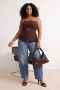 Trendyol Curve Brown Finike Weaving Plus Size Blouse