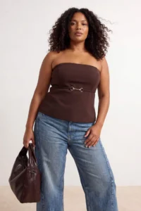 Trendyol Curve Brown Finike Weaving Plus Size Blouse - Image 2