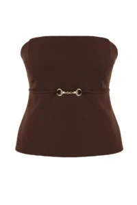 Trendyol Curve Brown Finike Weaving Plus Size Blouse - Image 4