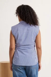 Trendyol Curve Mavi Striped Double breasted Binding Detailed Weaving Plus Size Blouse - Image 2