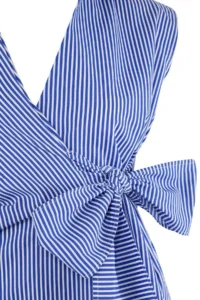Trendyol Curve Mavi Striped Double breasted Binding Detailed Weaving Plus Size Blouse - Image 5