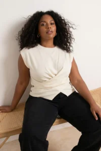 Trendyol Curve Ecru Cotton Cross Detailed Thin Summer Knitwear Blouse