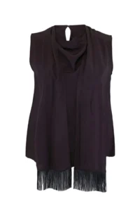 Trendyol Curve Brown Satin Tasseled Shawl Detailed Sleeveless Weaving Plus Size Blouse - Image 6