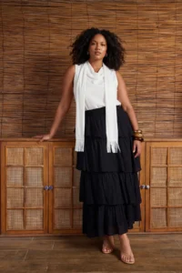 Trendyol Curve Ecru Satin Tasseled Shawl Detailed Sleeveless Weaving Plus Size Blouse