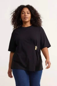 Trendyol Curve Black Accessory Detailed Knitting Plus Size Blouse T-Shirt Blouse