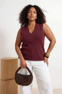 Trendyol Curve Plum V-neck Sleeveless Crepe Knitting Plus Size Blouse