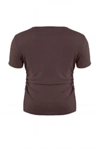 Trendyol Curve Brown Viscose Rib Side Shirred Knitting Plus Size Blouse - Image 3