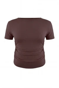 Trendyol Curve Brown Viscose Rib Side Shirred Knitting Plus Size Blouse - Image 4