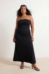 Trendyol Curve Black Strapless Slit Detailed Flexible Knitting Plus Size Blouse
