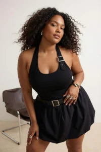 Trendyol Curve Black Viscose Rib Accessory Detailed Knitting Plus Size Blouse - Image 2