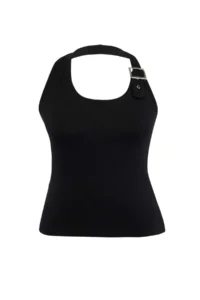 Trendyol Curve Black Viscose Rib Accessory Detailed Knitting Plus Size Blouse - Image 5