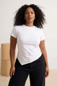 Trendyol Curve WHITE WHITE Rocky Asymmetric Fitted Knitting T-Shirt - Image 2