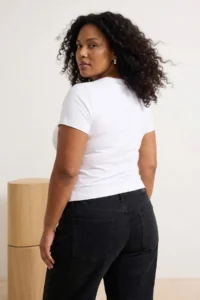 Trendyol Curve WHITE WHITE Rocky Asymmetric Fitted Knitting T-Shirt - Image 3