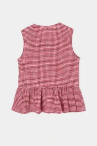 Trendyol Curve Red Crepe gingham Front tied up Knitting Plus Size Blouse - Image 6