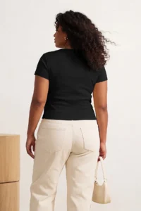 Trendyol Curve Black buttoned Rib Knitting Plus Size Blouse - Image 2