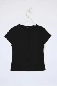 Trendyol Curve Black buttoned Rib Knitting Plus Size Blouse - Image 3