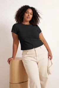 Trendyol Curve Black buttoned Rib Knitting Plus Size Blouse - Image 4
