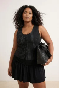 Trendyol Curve Black Striped interlock Fiyonk Detailed Knitting Plus Size Blouse - Image 2