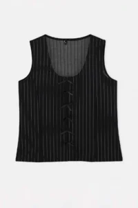 Trendyol Curve Black Striped interlock Fiyonk Detailed Knitting Plus Size Blouse - Image 4