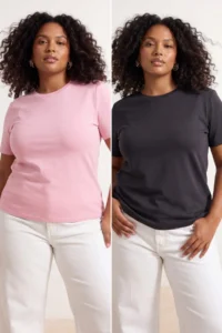 Trendyol Curve Anthracite-Pink 2 Sets Paket Lycra Combed cotton single jersey Knitting Plus Size Blouse