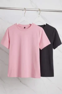 Trendyol Curve Anthracite-Pink 2 Sets Paket Lycra Combed cotton single jersey Knitting Plus Size Blouse - Image 8