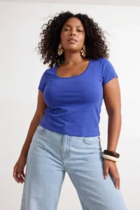 Trendyol Curve Saks Blue Soft Soft Material Knitting Plus Size Blouse - Image 2
