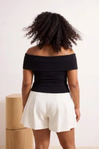 Trendyol Curve Black Carmen Collar Soft Touch Viscose Rib Knitting Plus Size Blouse - Image 3