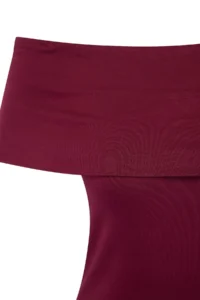 Trendyol Curve Burgundy Carmen Collar Soft Touch Viscose Rib Knitting Plus Size Blouse - Image 5