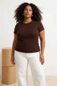 Trendyol Curve Brown Soft Touch Viscose Rib Knitting Plus Size Blouse - Image 2