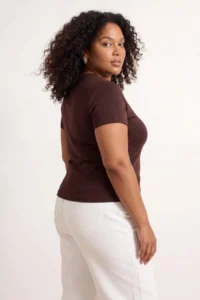 Trendyol Curve Brown Soft Touch Viscose Rib Knitting Plus Size Blouse - Image 3