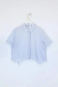 Trendyol Curve Teen Blue Voile Plaid/Checkered Transparan Weaving Plus Size Blouse - Image 3
