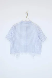 Trendyol Curve Teen Blue Voile Plaid/Checkered Transparan Weaving Plus Size Blouse - Image 5