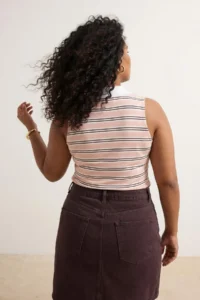 Trendyol Curve Pink Polo Shirt Collar Striped Sleeveless Knitting Plus Size Blouse - Image 3