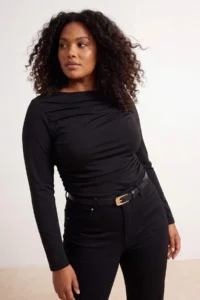 Trendyol Curve Black Boat Neck Draped Sleeveless Flexible Knitting Blouse