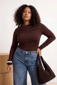 Trendyol Curve Brown Boat Neck Draped Sleeveless Flexible Knitting Blouse - Image 2