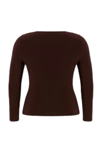 Trendyol Curve Brown Boat Neck Draped Sleeveless Flexible Knitting Blouse - Image 6