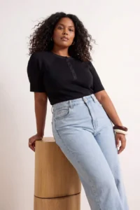 Trendyol Curve Black Short Sleeve Button Detailed Camisole Knitting Plus Size Blouse