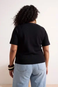 Trendyol Curve Black Short Sleeve Button Detailed Camisole Knitting Plus Size Blouse - Image 3